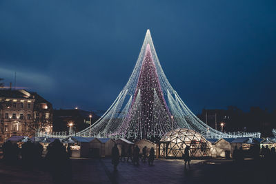 High angle view of illuminated city at night