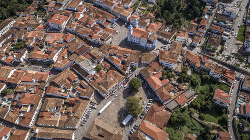 High angle view of buildings in city