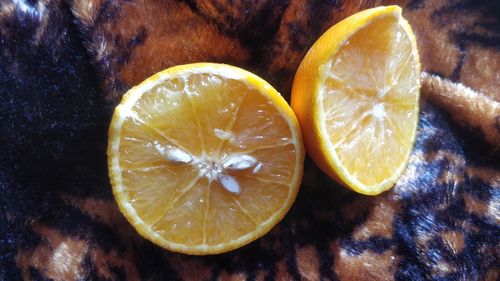 Directly above shot of lemon slices on table