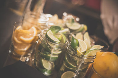 High angle view of fruits in glass