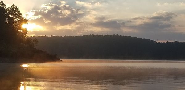 Scenic view of lake against sky during sunset