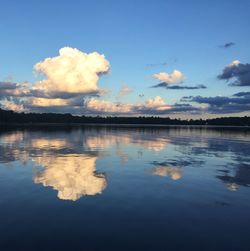 Scenic view of lake against cloudy sky