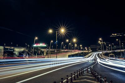 Light trails on road at night