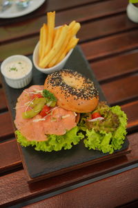 High angle view of food on table