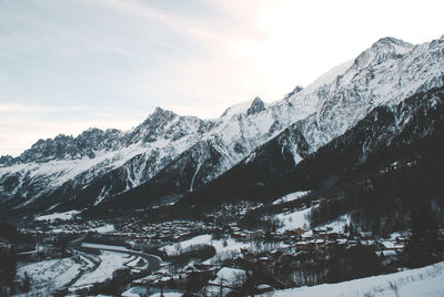 Scenic view of snow covered mountains
