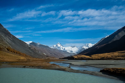 Scenic view of snowcapped mountains against sky