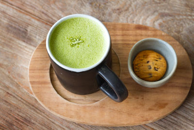 High angle view of coffee on table