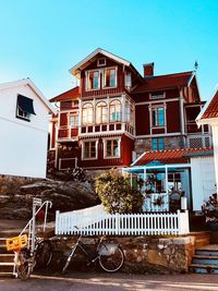 Houses against buildings in town