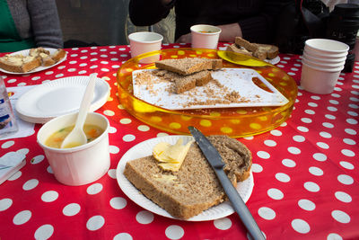 Close-up of breakfast on table