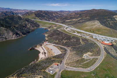 Pyramid lake in california. it is a reservoir formed by pyramid dam on piru creek 