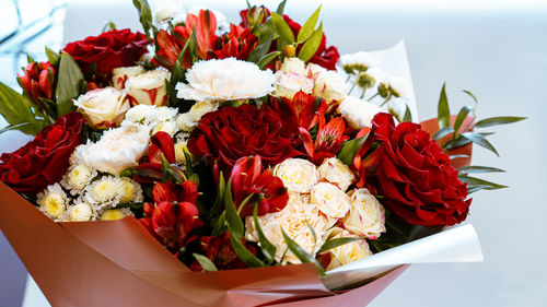 High angle view of red roses