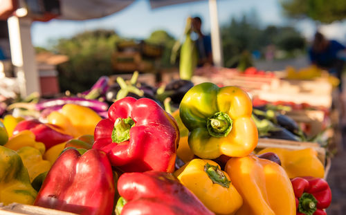 Close-up of bell peppers for sale in market