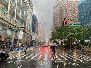 High angle view of people on city street