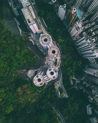 High angle view of road amidst buildings in city