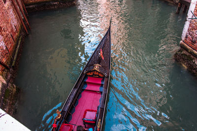 High angle view of gondola in canal