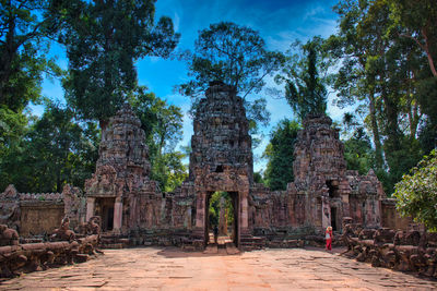 View of temple against building