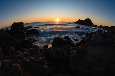 Scenic view of sea against sky during sunset