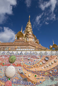 Low angle view of temple building against sky