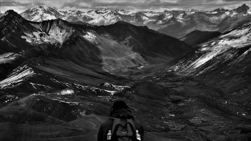 Midsection of woman in mountains