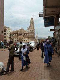 High angle view of people in city