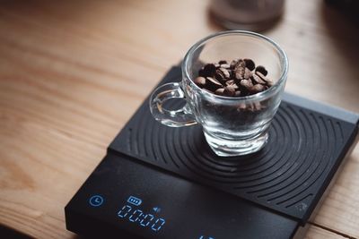 High angle view of coffee on table