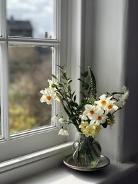 Close-up of white flowers in vase