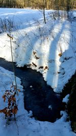 Close-up of snow on water