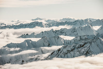 Scenic view of snowcapped mountains against sky