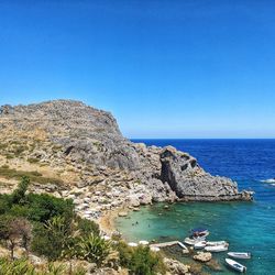 Scenic view of sea against clear blue sky