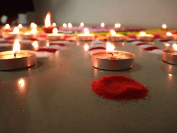 Close-up of illuminated candles