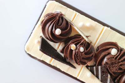 High angle view of chocolate cake on plate