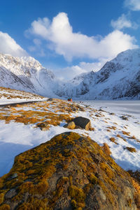 Scenic view of snowcapped mountains against sky