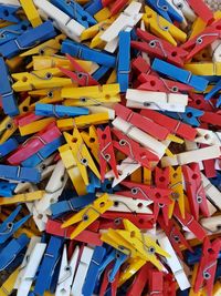 Full frame shot of colorful clothespin