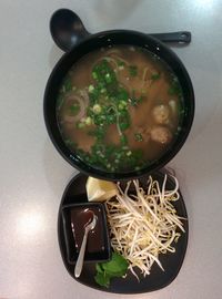 Close-up of soup served in bowl