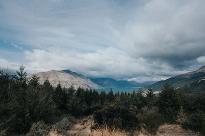 Panoramic view of queenstown hills and lake pukaki in new zealand.