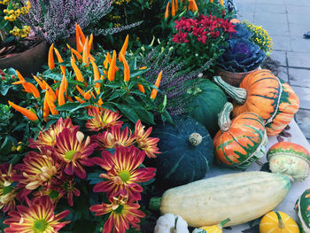 High angle view of flowering plants in market