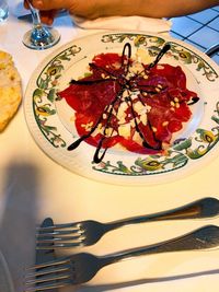 Close-up of meal served on table