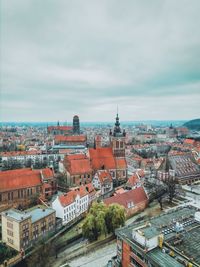 High angle view of buildings in city