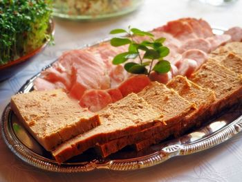 Homemade liver pate and ham for breakfast