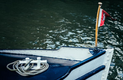 High angle view of boat moored in lake