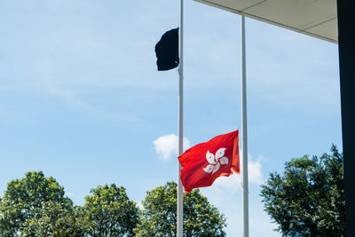 Low angle view of flag against sky
