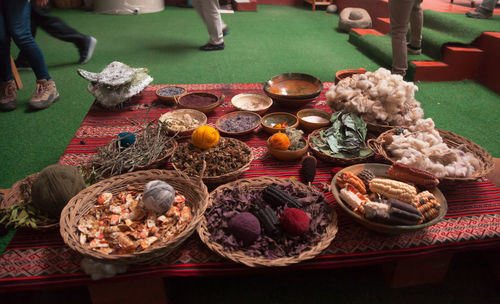 High angle view of food on table