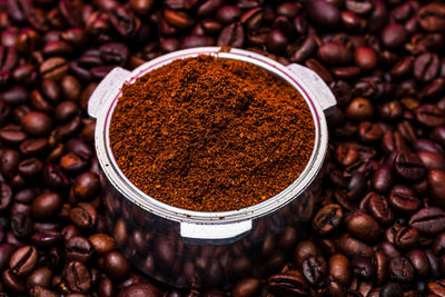 High angle view of coffee beans