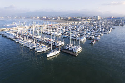 High angle view of boats in sea