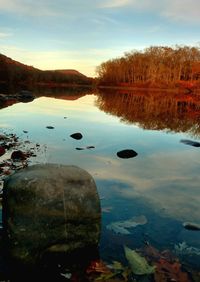 Scenic view of lake against sky during sunset