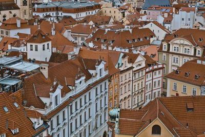 High angle view of buildings in town