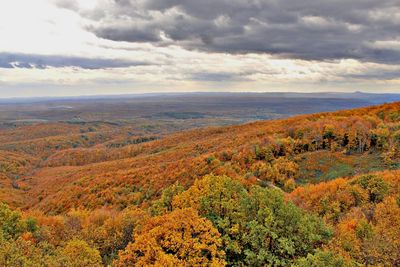 Scenic view of landscape against sky during autumn