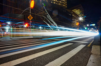 Light trails on road at night