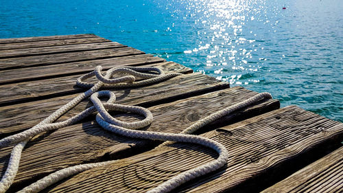 High angle view of pier on harbor