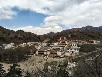 High angle view of townscape against sky